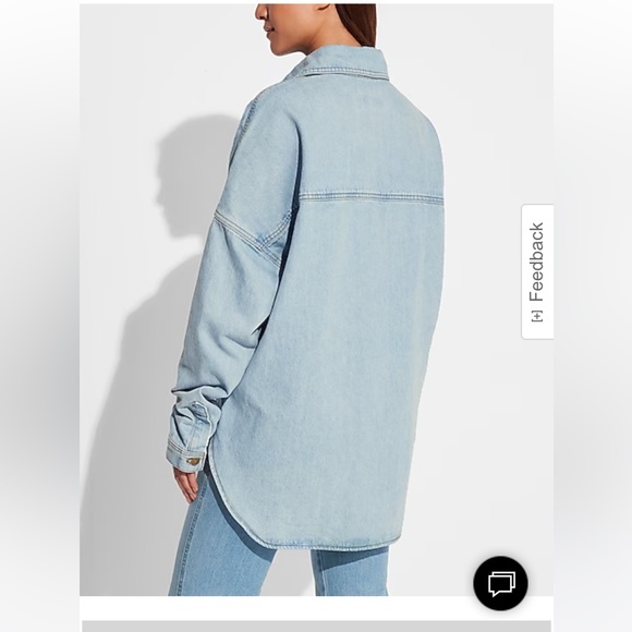 Express x Simon Spurr Unisex Oversized Light Indigo Denim Shirt. Size M - Picture 5 of 10